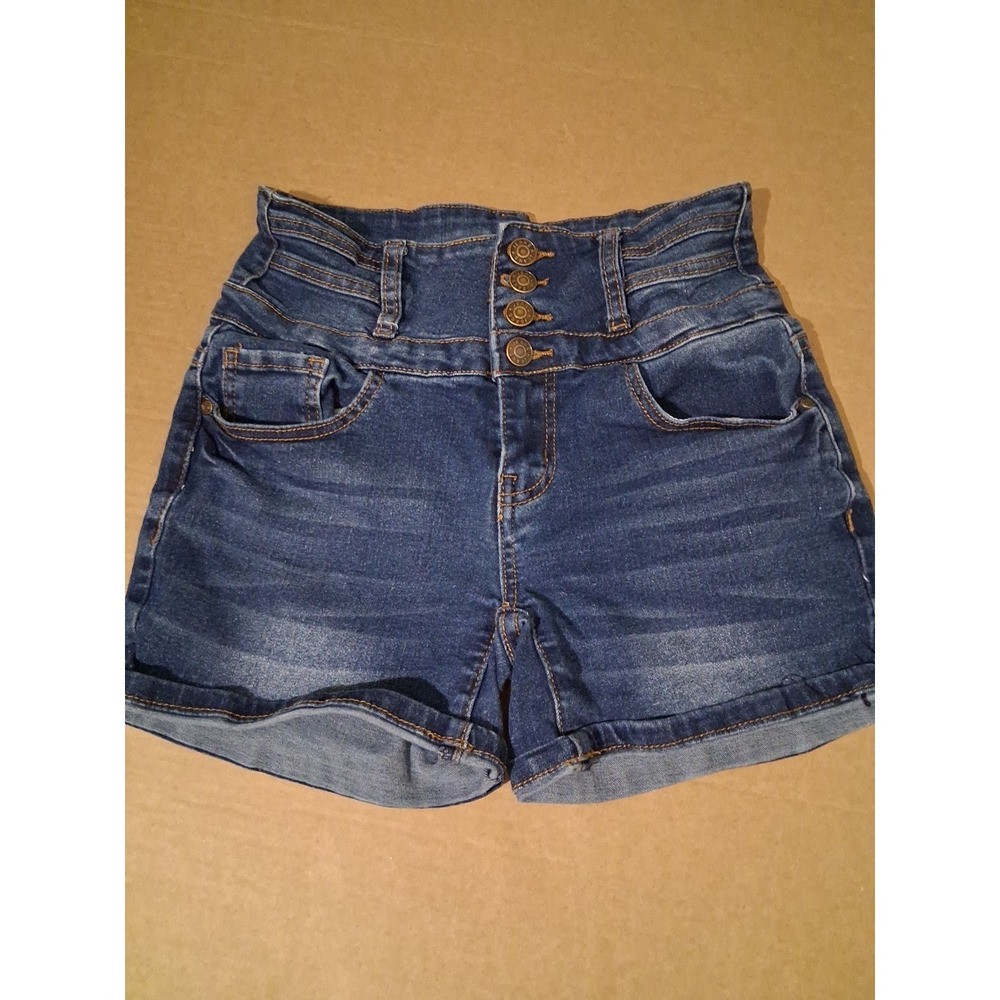 Womens High Waisted Stretch‎ Blue Denim Shorts Silver Crush #36